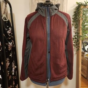 Eddie Bauer burgundy and grey plush full zip hooded jacket - XL
